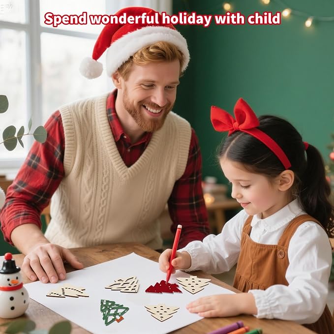 MACTING 27PCS Wooden Christmas Ornaments Unfinished Predrilled Natural Wood - Image 6