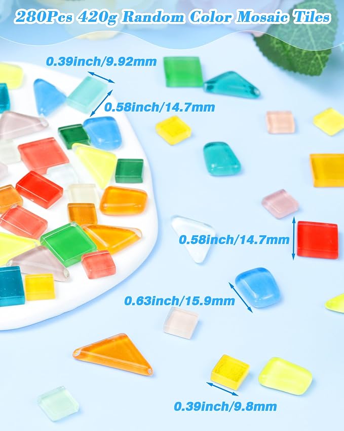 FIVEIZERO 300Pcs Mosaic Tiles for Crafts Bulk - 420g Glass Mosaic Kits - Image 2