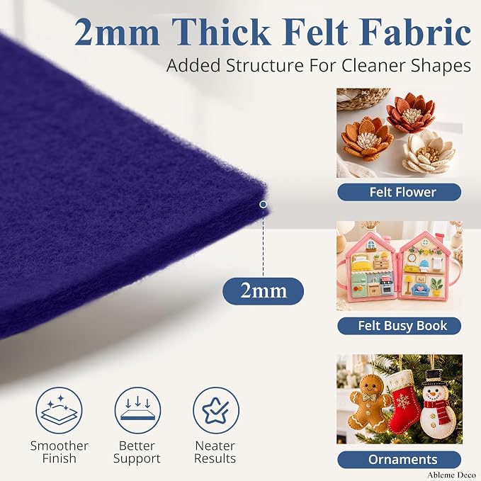 12" x 12" Felt Sheets for Crafts, 2mm Stiff Felt Fabric, Polyester Felt Squares - Image 2