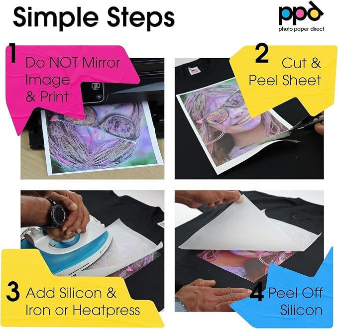 PPD 10 Sheets 8.5x11" Iron-on Heat Transfer Paper Dark Fabrics Inkjet | Vibrant - Image 4