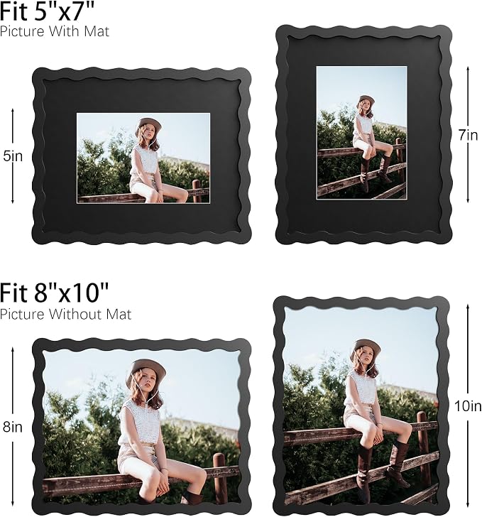 8x10 Picture Frame with Mat for 5x7, Wavy Edge Wooden Real Glass Photo Frame - Image 4