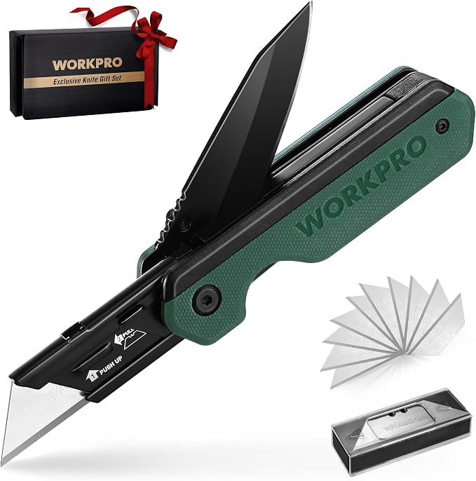 WORKPRO 2-in-1 Folding Knife/Utility Knife, Quick-Change Box Cutter by WORKPRO