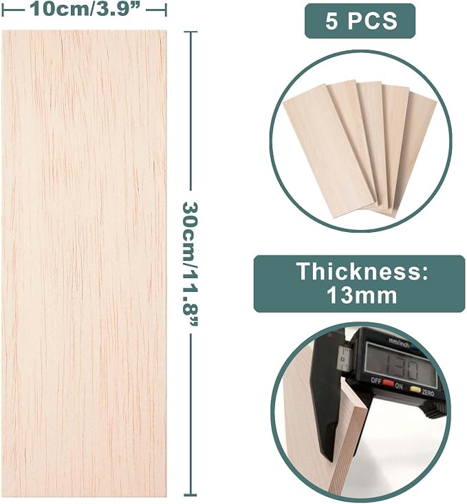 Balsa Wood Sheets 1/2" Inch Thick 12" x 4" Unfinished Wooden Board by Craftiff - Image 2