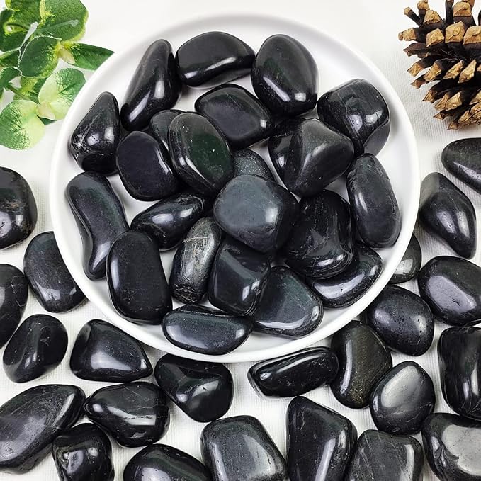 YISZM 20lbs Black Pebbles for Plants, 1-2 Inch High Polished Natural River by YISZM-ForYourNaturalLife
