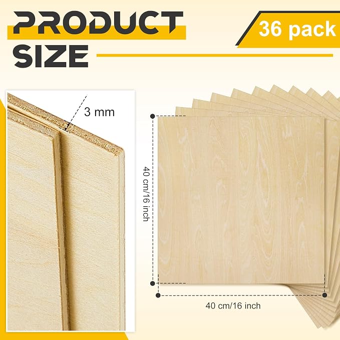 Juexica 36 Pcs 16" X 16"x 1/8" Basswood Craft Sheets 3mm Plywood Board Wood - Image 2