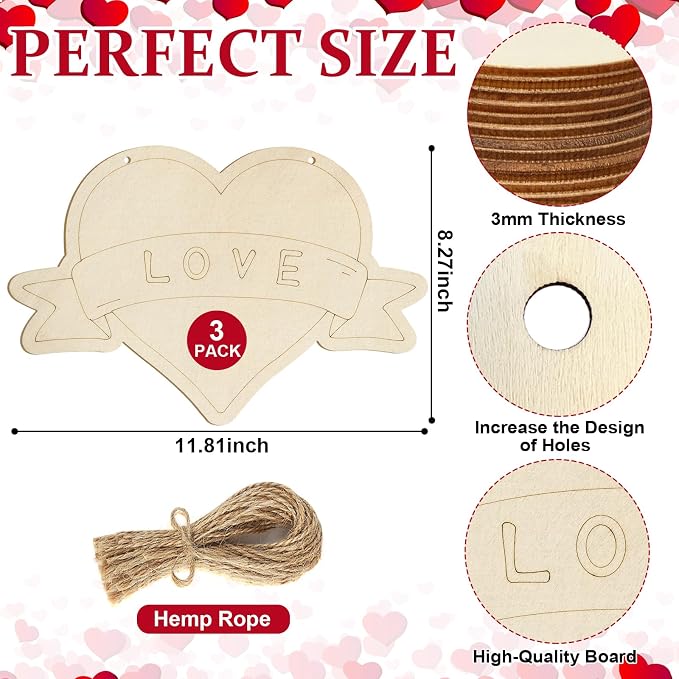 Large Size 12" Wooden Heart Ornaments to Paint, Valentine's Day Happy Mothers - Image 2