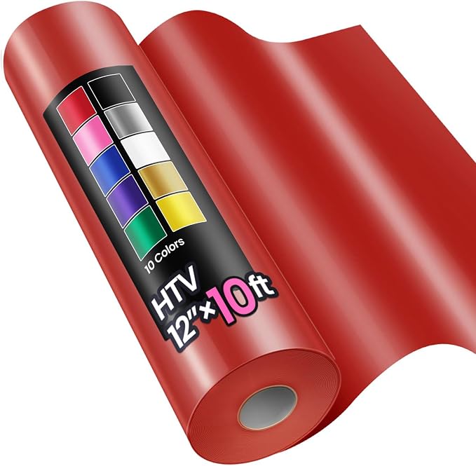 Sooez 12" x 10ft Heat Transfer Vinyl Roll Red, HTV by Sooez
