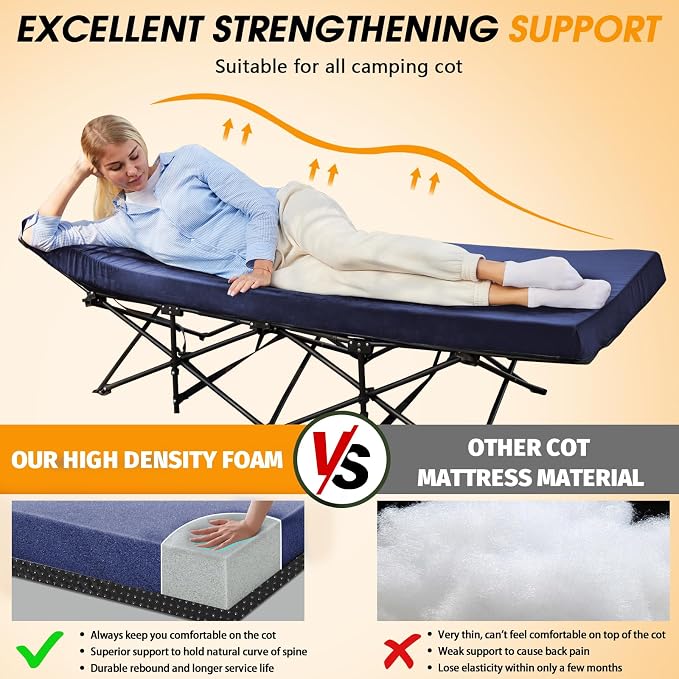 CYMULA Camping Cot Mattress 2in Memory Foam Sleeping Pad, Soft Warm Non-Slip - Image 2