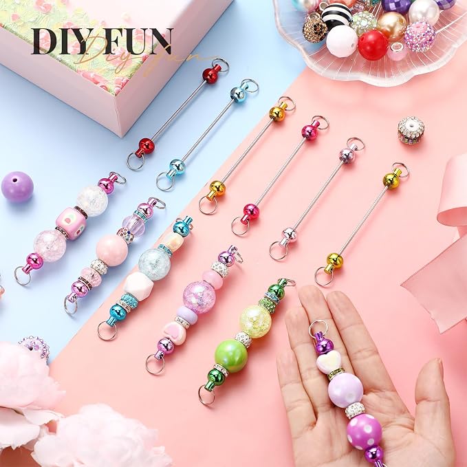 Tondiamo 24 Pcs Beadable Keychain Bars Bulk Blank DIY Metal Beaded Keychain - Image 2