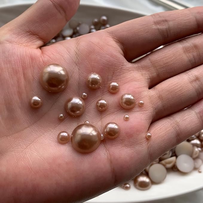 1500PCS 3-14mm Brown Flatback Pearls, 150g Half-Round ABS Pearls - Image 2