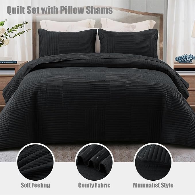 Whale Flotilla Ultra Soft Twin Quilt Bedding Set, Lightweight Microfiber Black - Image 2