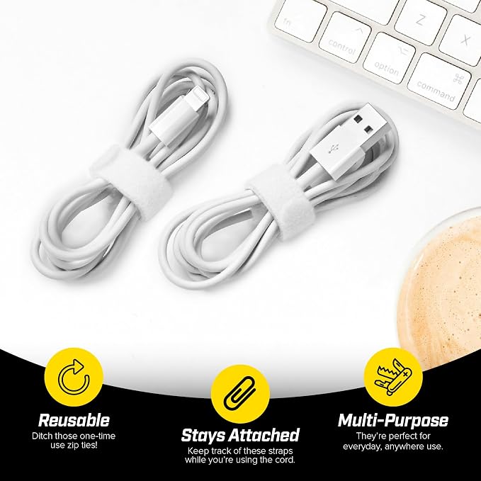 Self-Gripping Cable Ties by Wrap-It Storage, 40 Pack – Reusable Hook and Loop - Image 3