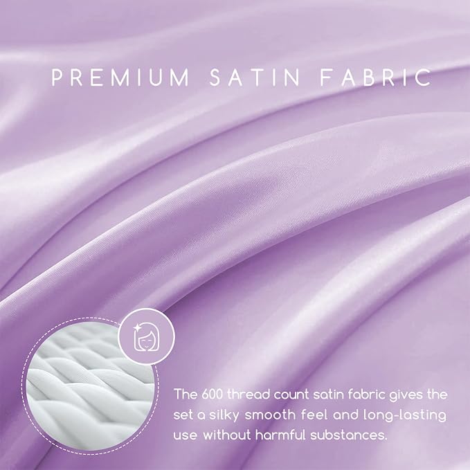 MR&HM Satin Bed Sheets with Elastic Corner Straps, Full Size Sheets Set - Image 2