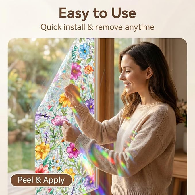 Calendula Officinalis Privacy Window Film, Static Cling Glass Film, Rainbow - Image 3