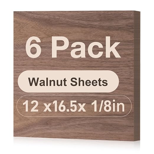 6 Pack Walnut Plywood Sheets, 12 x 16.5 x 1/8 Inch, 3mm Plywood by Wowood