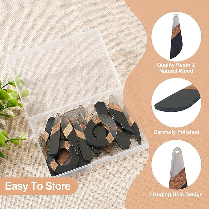 FASHEWELRY 20Pcs Resin Wood Earring Charms 3 Tone Wooden Earring Blanks - Image 5