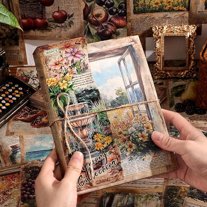 icceemee 160 Sheets Vintage Retro Scrapbook Paper, Junk Journaling Supplies Kit - Image 3
