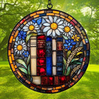 Floral Stack of Bookks Acrylic Suncatcher Stained Glass Effect Window Car - Image 3