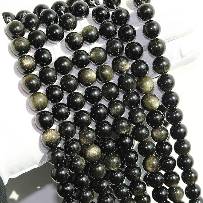 MJDCB 5A Natural Stone Beads Gold Obsidian Round Loose Beads - Image 5