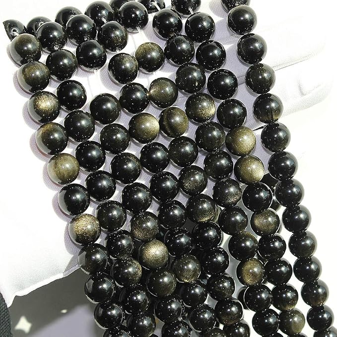 MJDCB Rare Collection Natural Stone Beads Gold Obsidian Round Loose Beads - Image 5