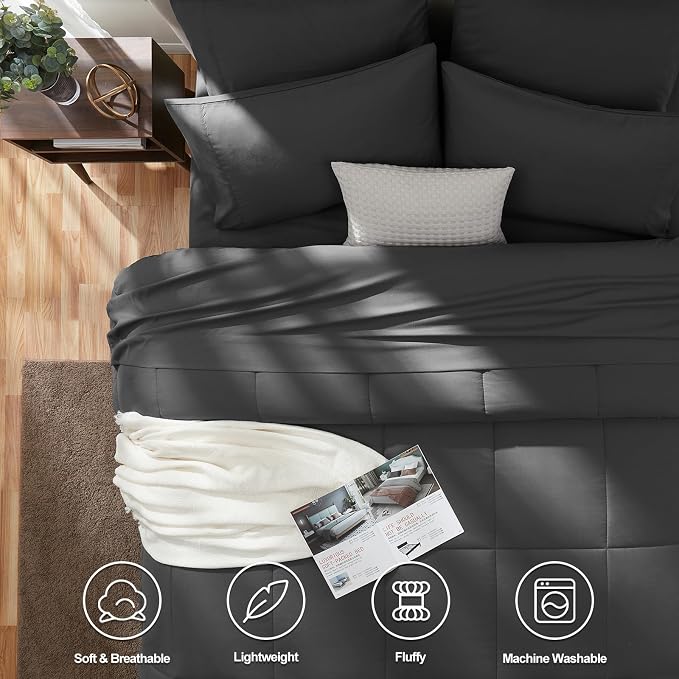 CozyLux Full Size Comforter Sets Dark Grey, 7 Pieces Bed in a Bag, Dark Grey - Image 2