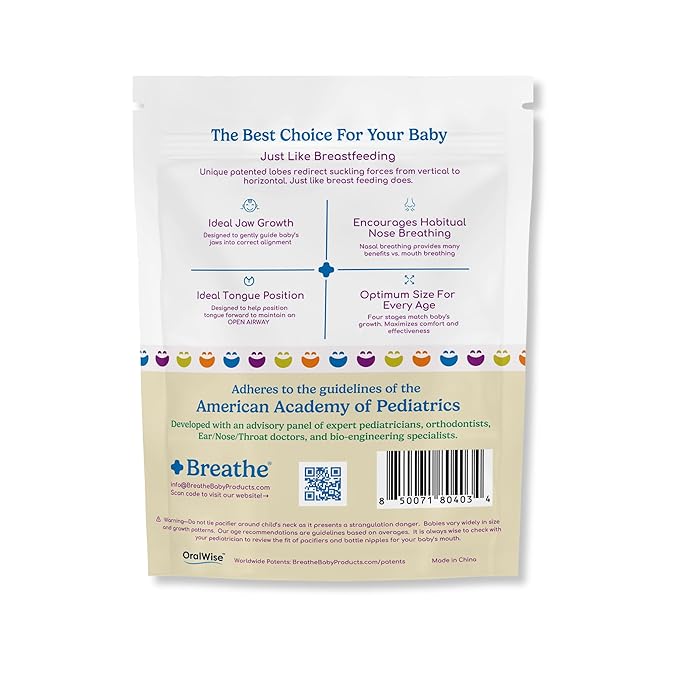 Breathe Baby Pacifier – Patented Design for Natural Oral & Facial Development - BPA-Free, Latex-Free, Pediatrician Developed - Dishwasher Safe 2 Pack (Stage 4: 13+ Months)