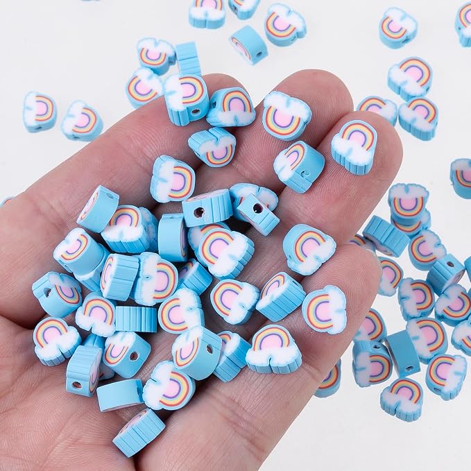 100pcs Blue Horizontal Hole Rainbow Polymer Clay Spacer Beads - Image 2