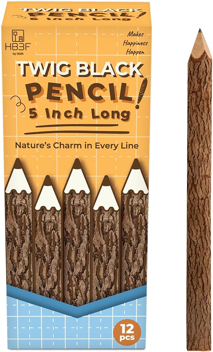 BSIRI Wooden Pencils Rustic Bark Twig Natural Wood Pencil 12 Pack 5 Inch by HB3FbyBSIRI