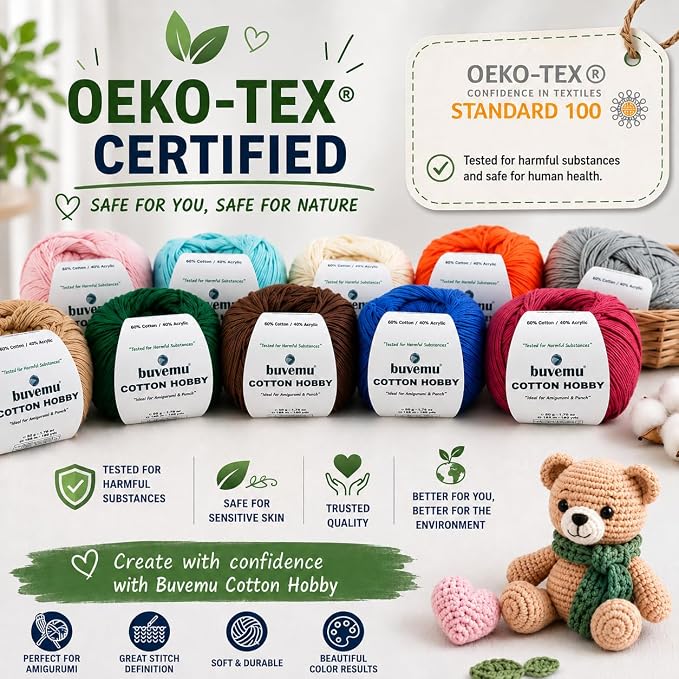 Cotton Hobby Yarn for Amigurumi Crochet & Knitting | 1.76 oz / 180 yds - Image 6