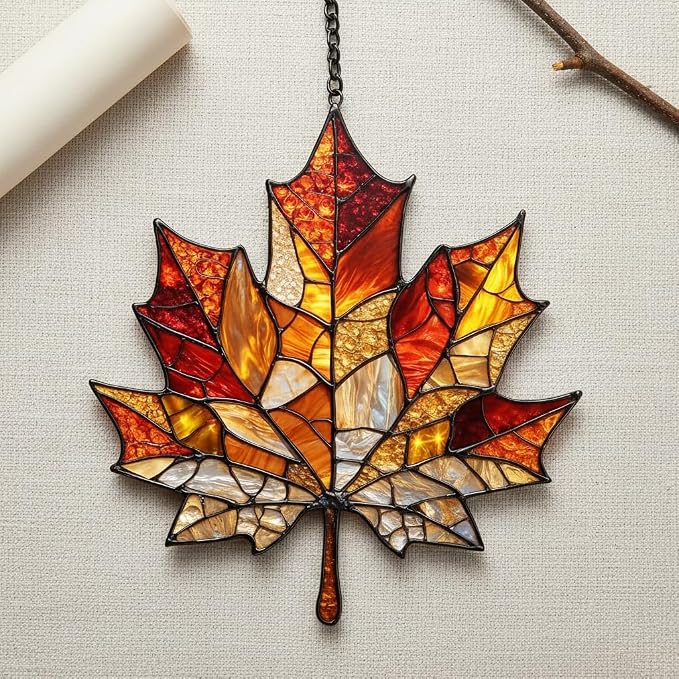 Autumn Vibrant Maple Leaf Acrylic Suncatcher - Image 3