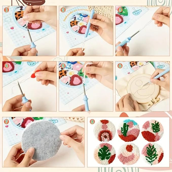 Avtytsda 6PCS Punch Needle Coaster Kit, Easy Punch Needle DIY Embroidery Set - Image 6