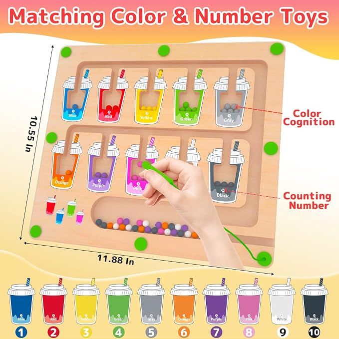 MTYOKILN Magnetic Color and Number Maze, Montessori Wooden Magnet Puzzle Game - Image 2