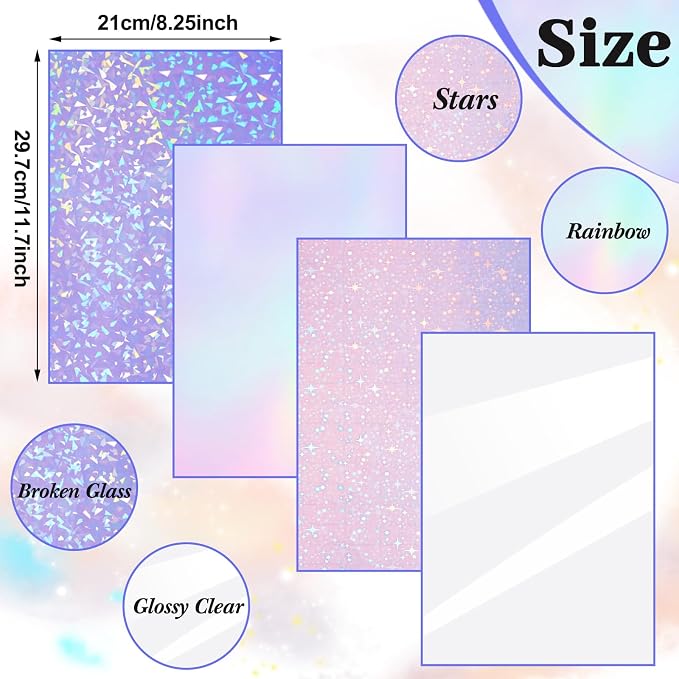 Clabby 36 Sheets Holographic Sticker Paper A4 Vinyl Holographic Laminate Sheets - Image 2