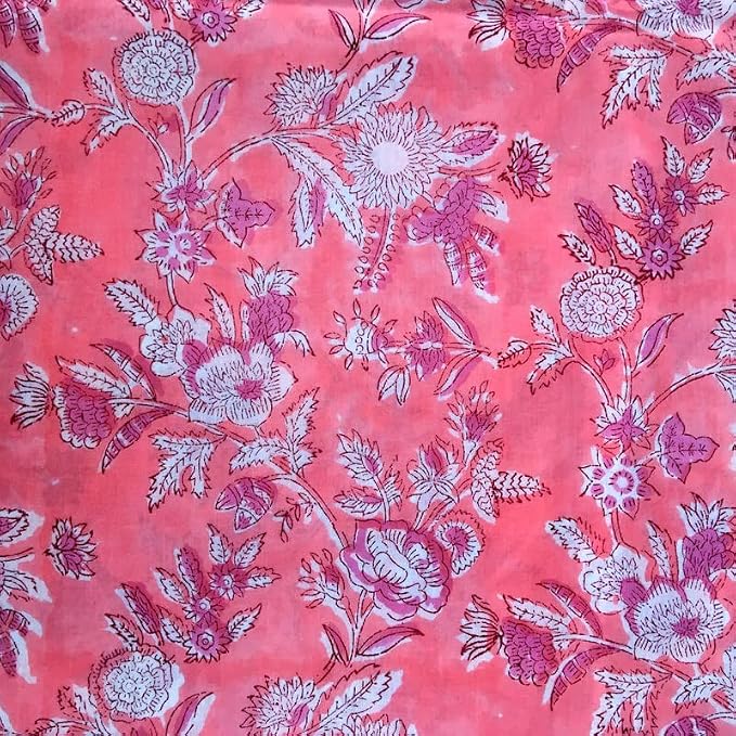 E-Tailor® Indian Ethnic 100% Cotton Voile Running Hand Block Print Natural - Image 2