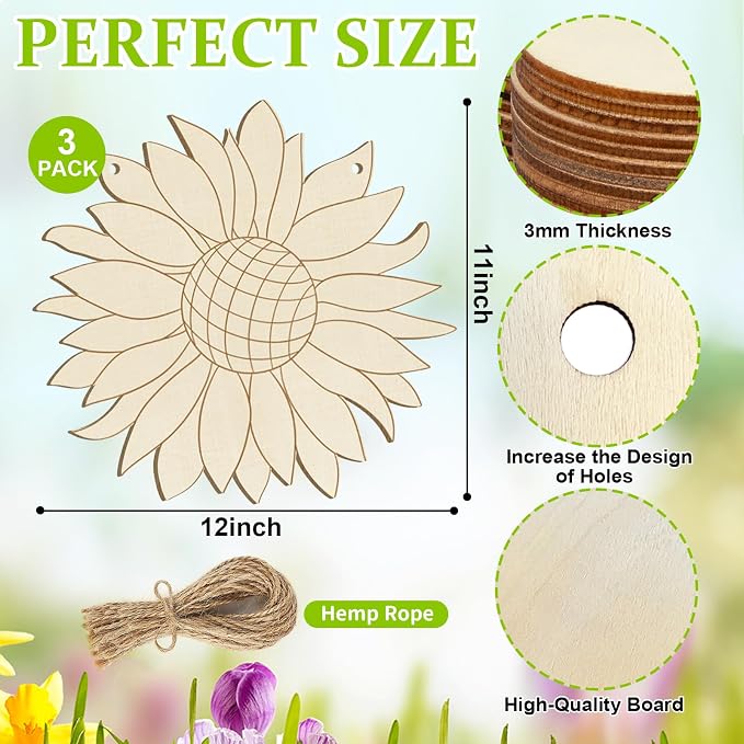 Large Size 12" Wooden Spring Ornaments to Paint, Flower Wooden DIY Blank - Image 7