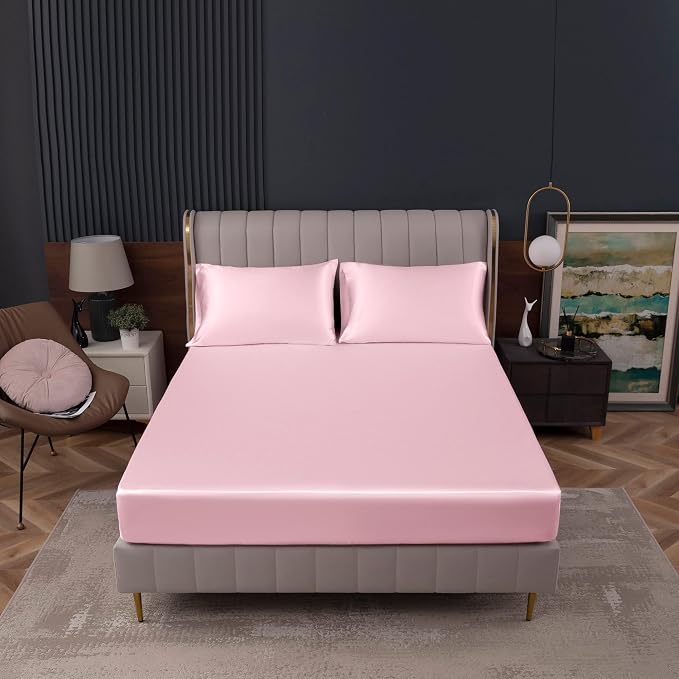 Homiest Blush Pink Satin Fitted Sheet King Size, Deep Pocket, Luxury & Ultra - Image 2