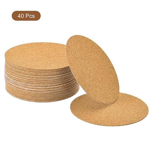 UXCELL 40 Pcs Self-Adhesive Cork Round, 3.5" x 3.5" Cork Tiles Backing Sheets - Image 3