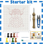 INFUNLY Sunflower Cow Needle Embroidery Kit 9.4" Square Punch Needle Kit - Image 2