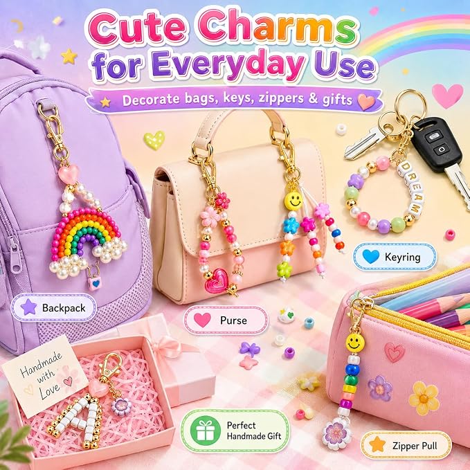 431PCS DIY Beaded Keychain Making Kit, Bag Charm Making Kit | A-Z Alphabet Beads - Image 8