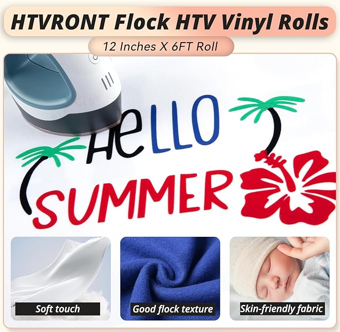 HTVRONT Black Flock HTV Heat Transfer Vinyl-12 x 6FT Flock HTV Vinyl Roll - Image 3