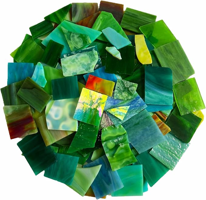 Broken Stained Glass Scraps Mixed Green Colors, Irregular Stained Glass Sheets by PALJOLLY