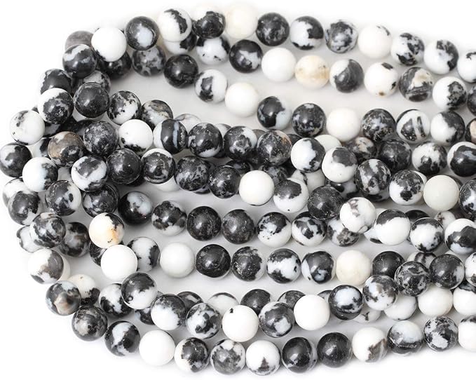 35PCS 10mm Natural Black White Zebra Jasper Gemstone Round Loose Beads Crystal - Image 3