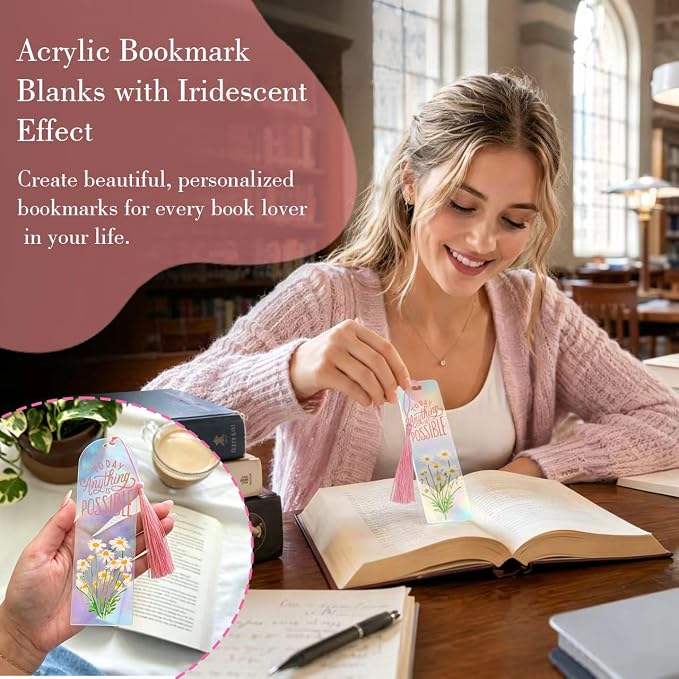 90Pcs Acrylic Bookmark Blanks Kit, 30 Set Iridescent Clear Acrylic Bookmarks - Image 3