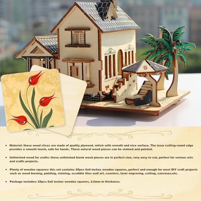 TKOnline 25Pcs 6 x 6 x 1/10 Inches Unfinished Basswood Sheets - Image 4