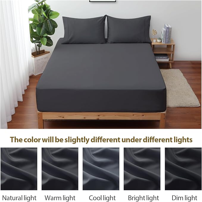 Full Size Fitted Sheet Only Dark Grey, 100% Egyptian Cotton 600 Thread Count - Image 7