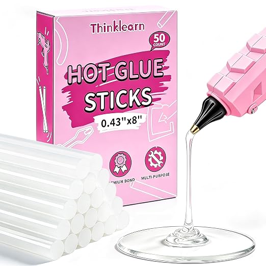 50 PCS Full Size Hot Glue Sticks 8" X 0.43" | Strong Bonding by THINKLEARN