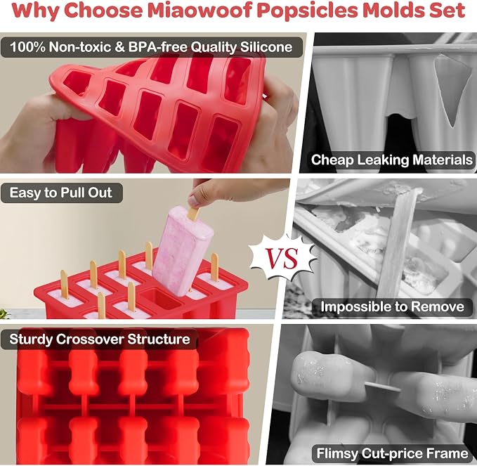 Miaowoof Homemade Popsicle Molds, 10-Cav Non-BPA Silicone Ice Pop Maker - Image 3