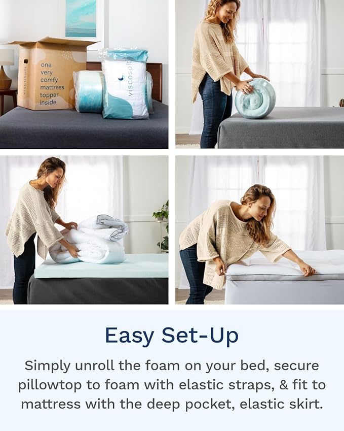 ViscoSoft 4 Inch Pillow Top Memory Foam Mattress Topper King - Image 5