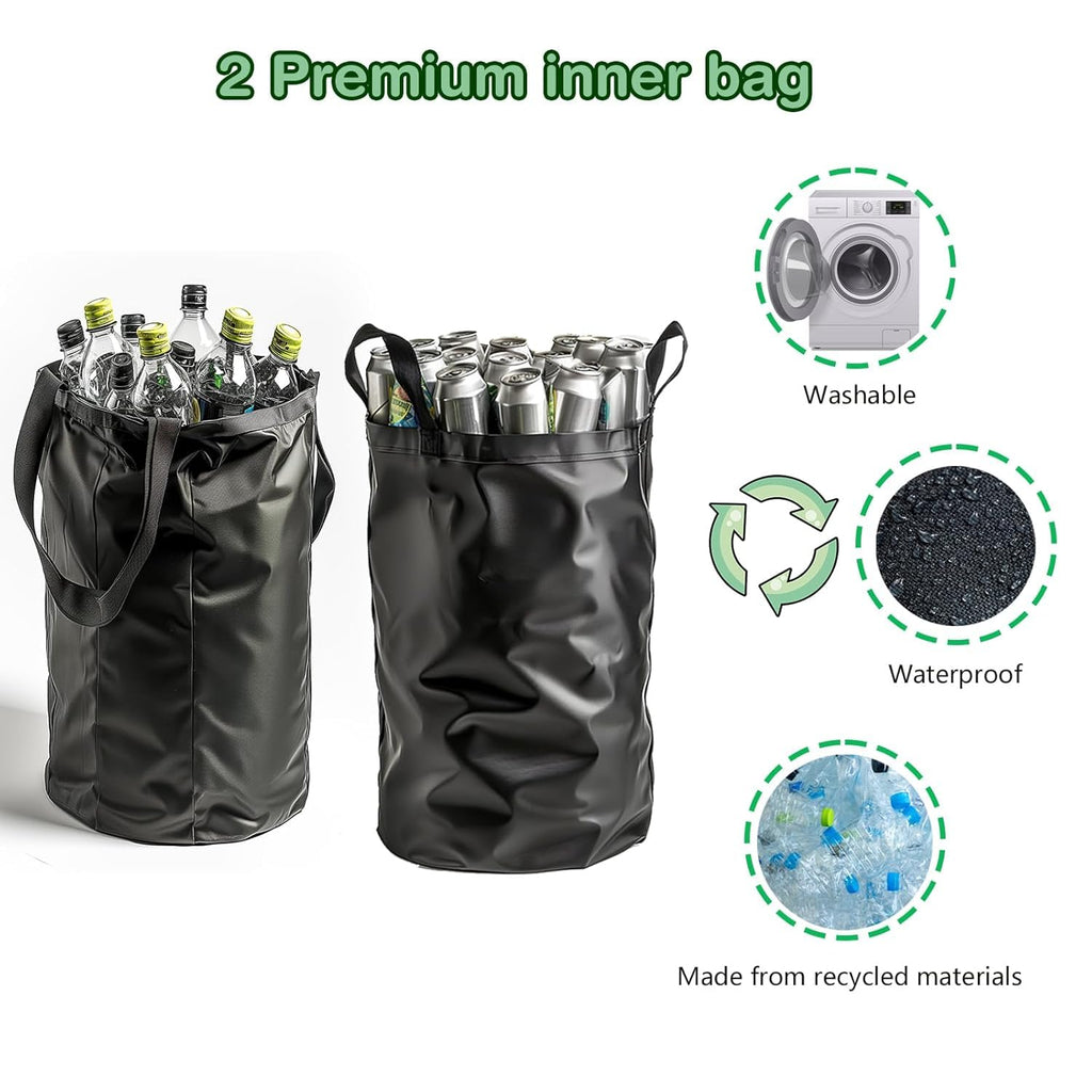 Recycling Bin for Kitchen Indoor Home, Large 100L/ 26 Gallon Recycle Bin with Lid Removeable Reusable Inner Bag Bottle Can Glass Waste Plastice Stickers (Blue, 26 Gallon)