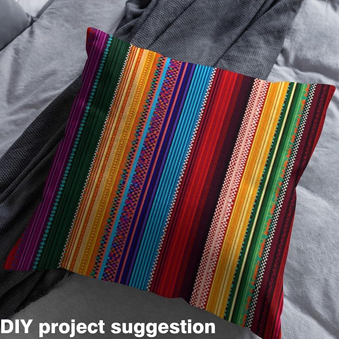 Mexican Style Fabric by The Yard, Rainbow Stripe DIY Art Fabric, Neon Checkers - Image 3